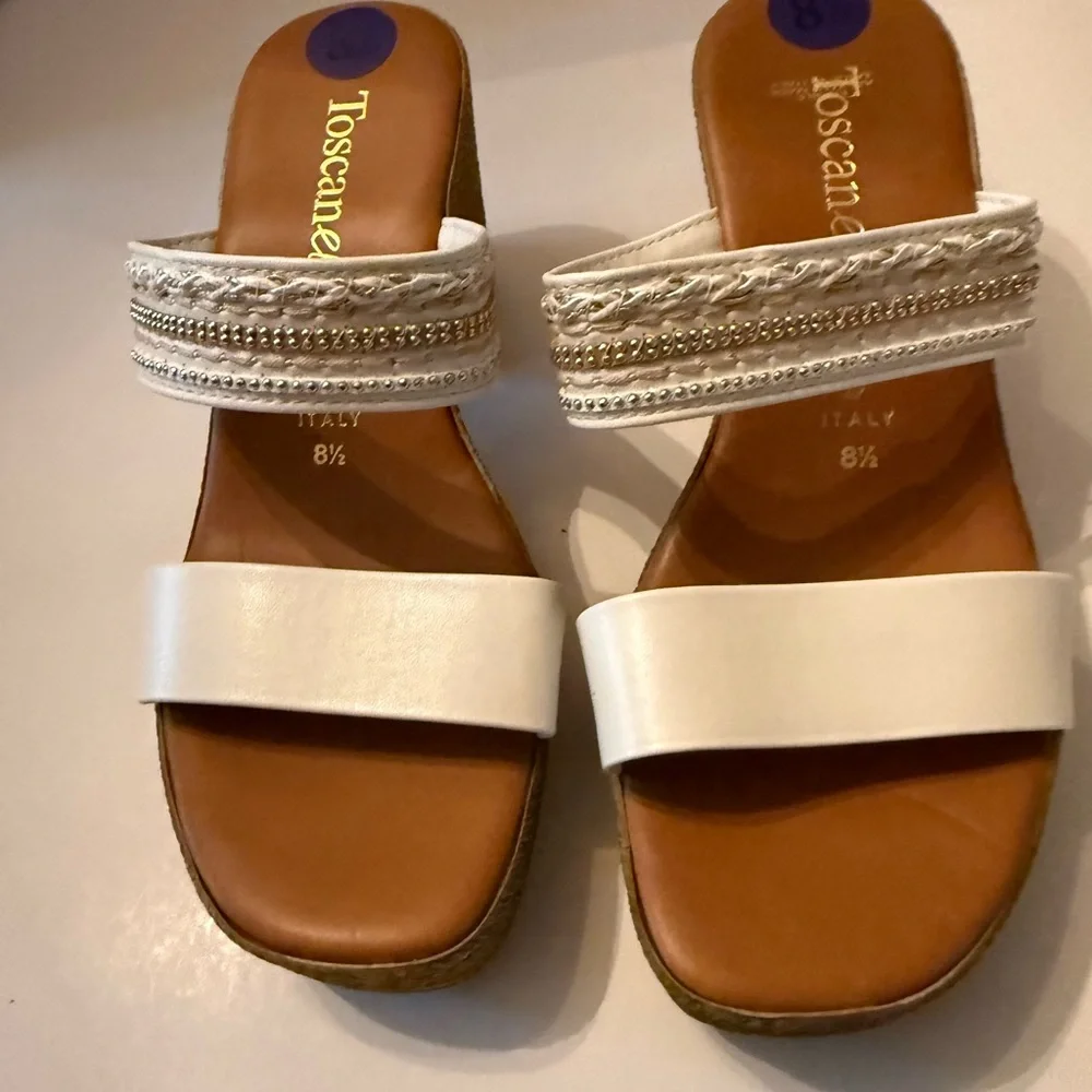Toscanella Enable White Braided-Trim Platform Wedge Sandals Women’s 8.5 NEW